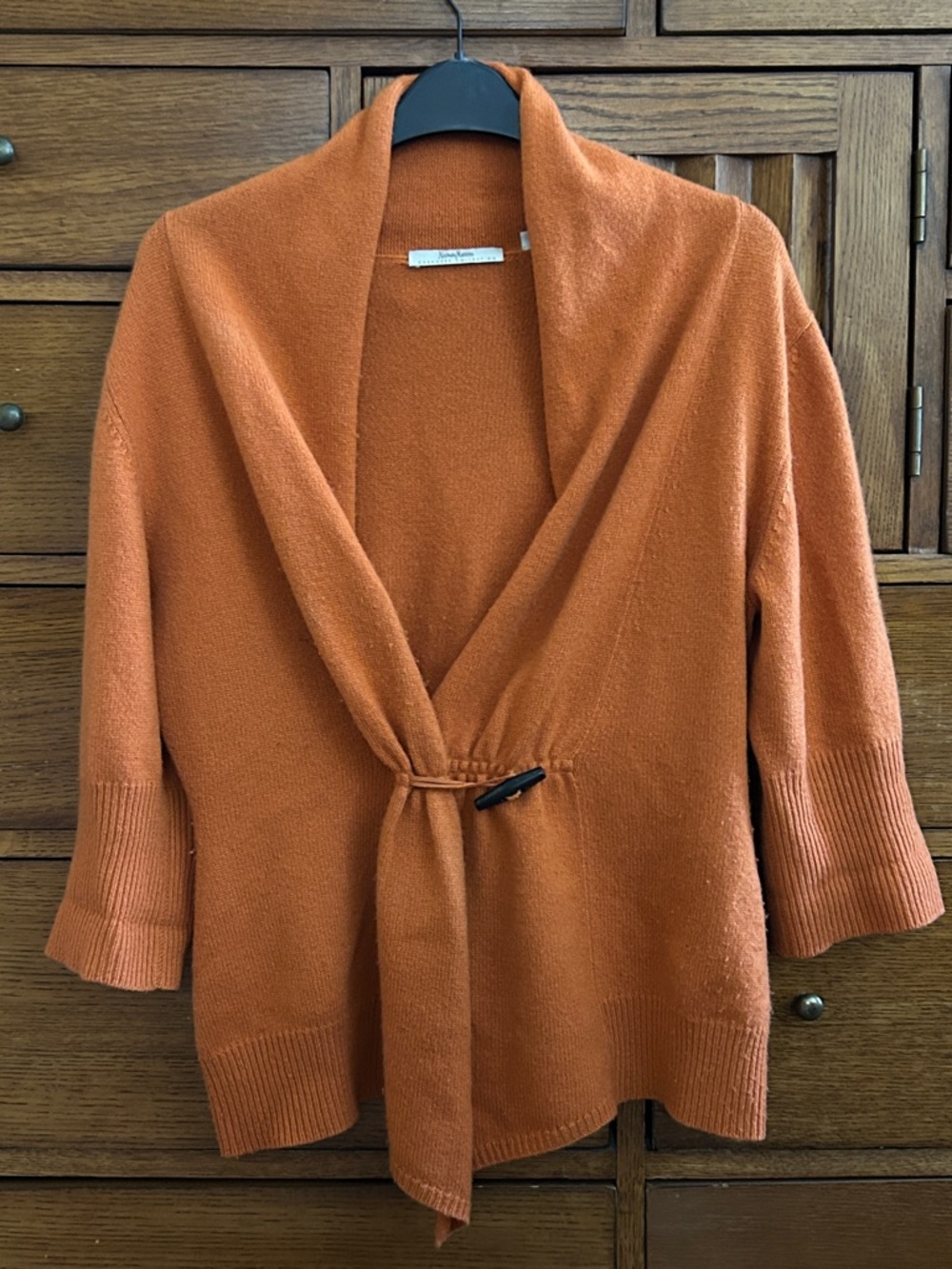 Neiman Marcus Rust Orange Shawl-Collar Tie-Front Cardigan